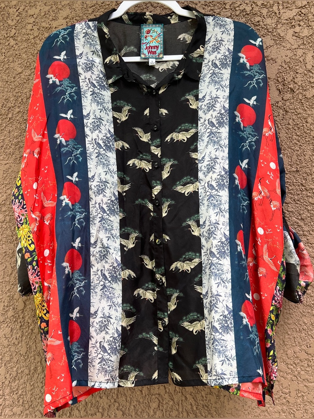 Johnny Was Splendid Sednea 100% Silk Whimsical Novelty Tunic Top XL